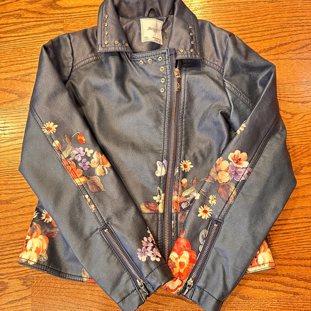 Girls 10 Mayoral Faux Leather Floral Jacket